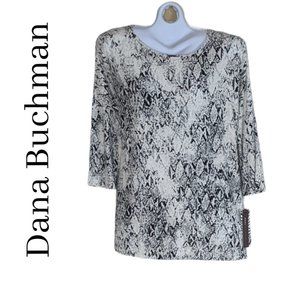 Dana Buchman sz L 3/4 sleeve stretchy tunic top